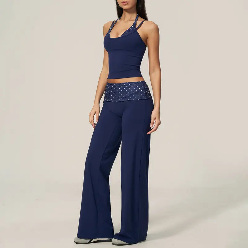 TIMEOFF Halter Tank Top & Fold Over Waist Capri Leggings Active Set