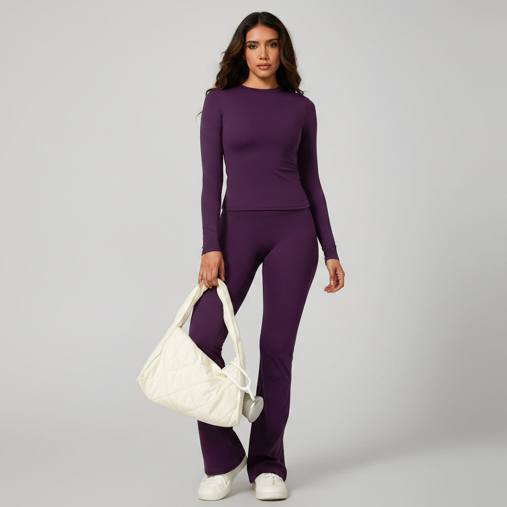Long‑Sleeve Top & Flare Leggings 2‑Piece Active Set