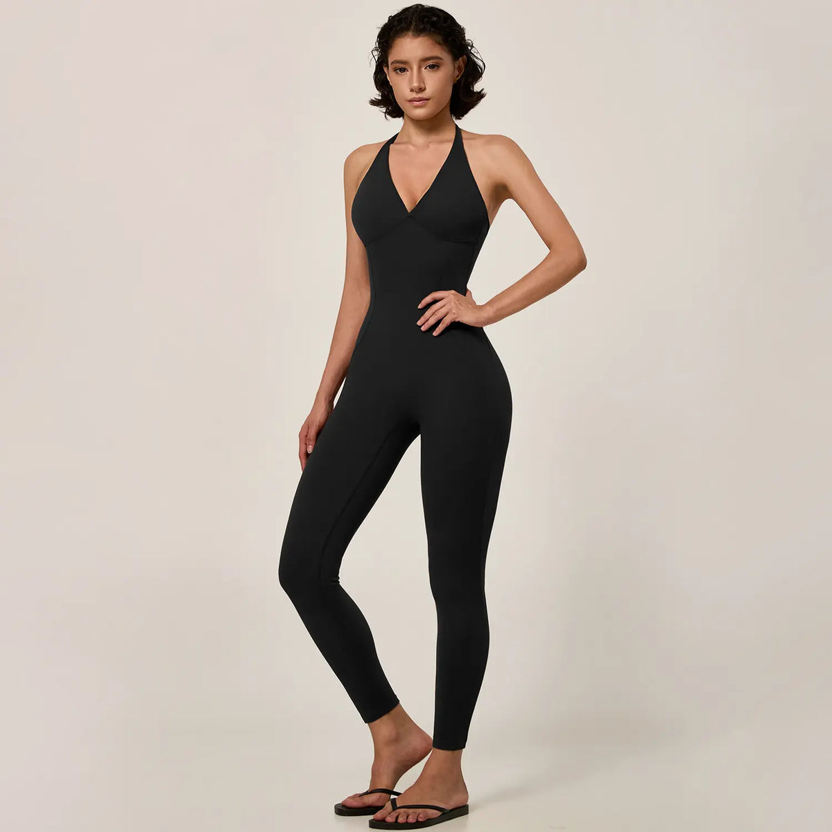 TIMEOFF Women's Halter U Back Full Length Workout Jumpsuit