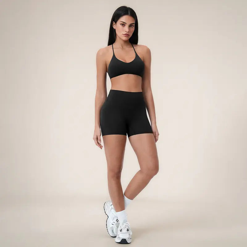 TIMEOFF Women's 2-Piece Y-Back Sports Bra & High Waist Biker Shorts Set