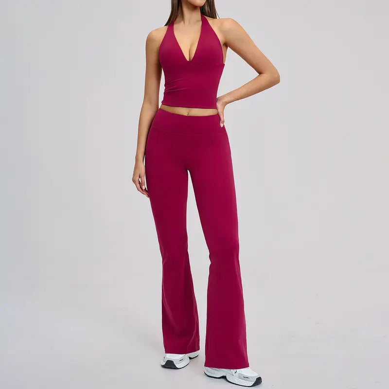 TIMEOFF Women's 2-Piece Halter Open-Back Gym Workout Set