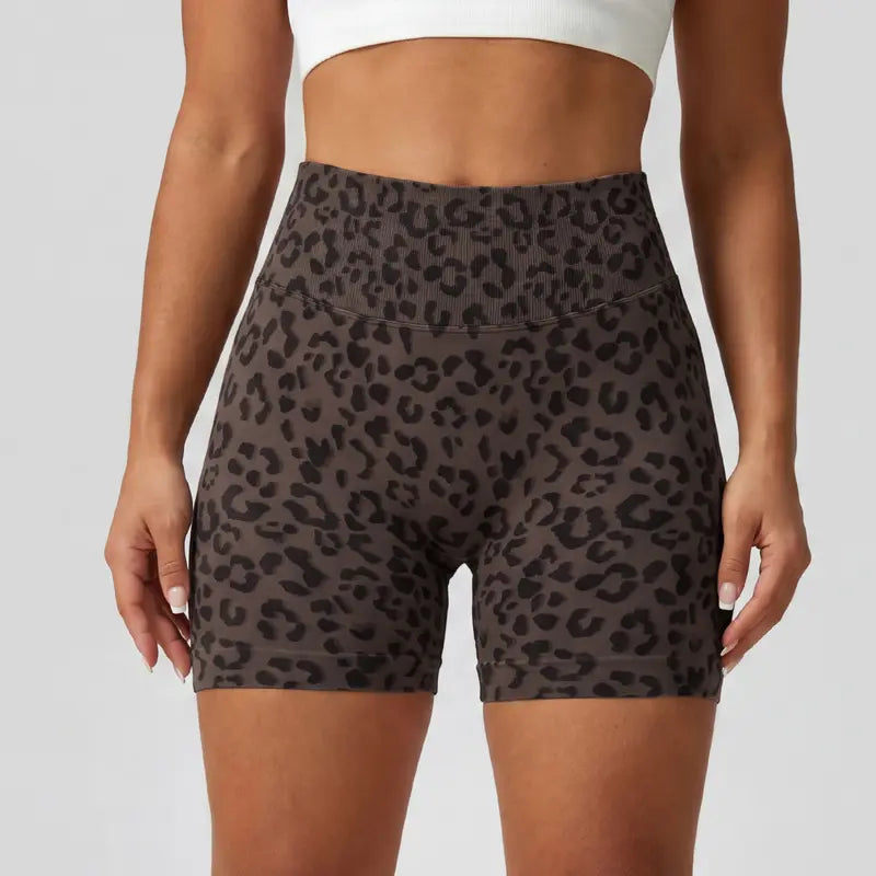 TIMEOFF Women's Wide High Waist Leopard Print Ribbed Biker Shorts
