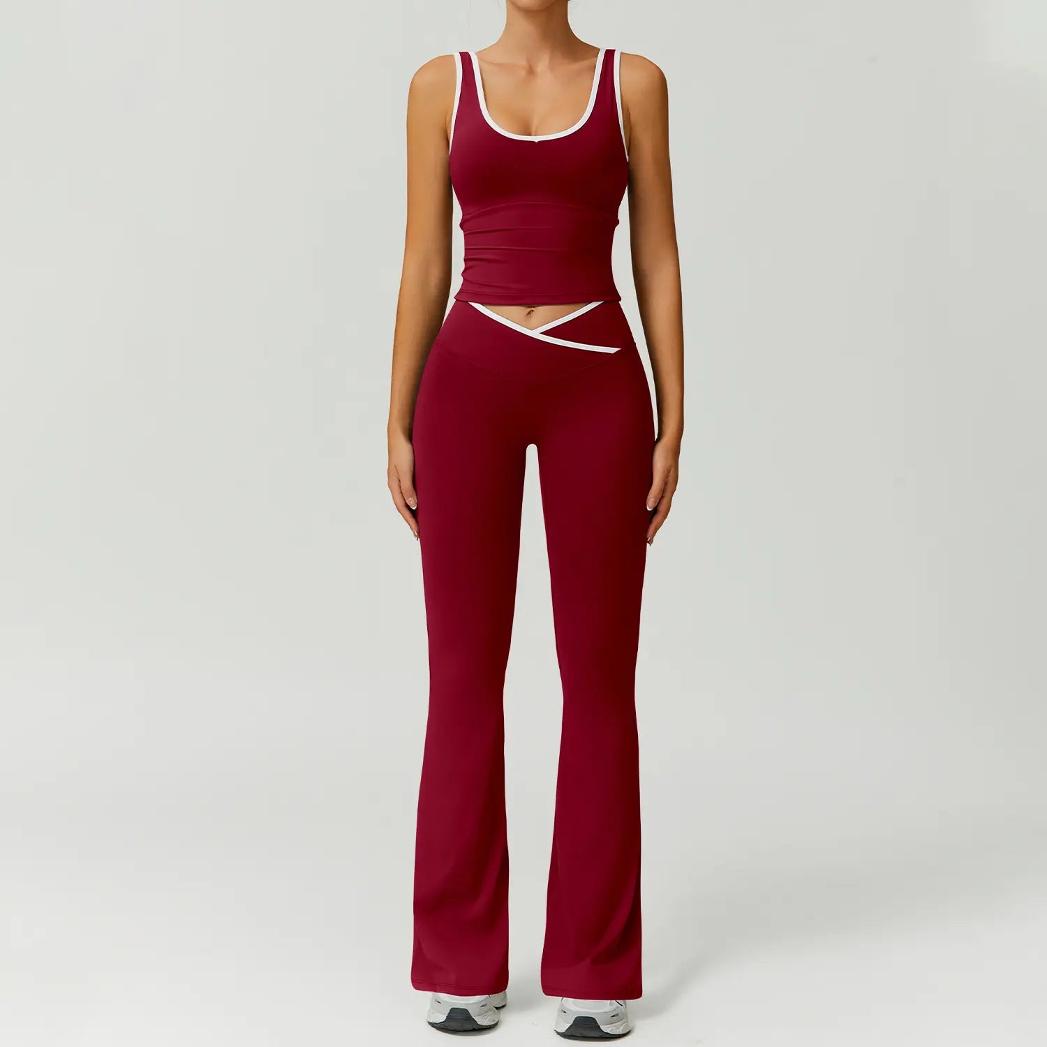 TimeOFF Two-Piece Color Block U-Neck Piped Tank & Bell Bottom Set