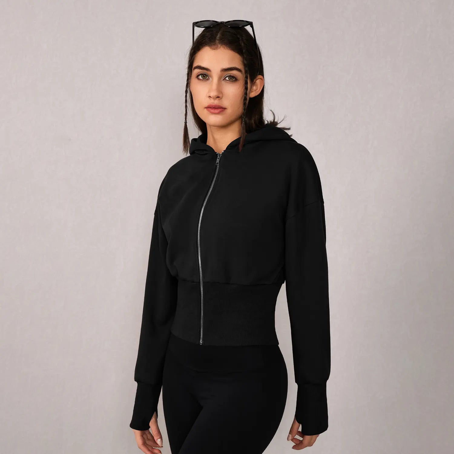 TIMEOFF Women's Cropped Hooded Zip-Up Long Sleeve Gym Jacket