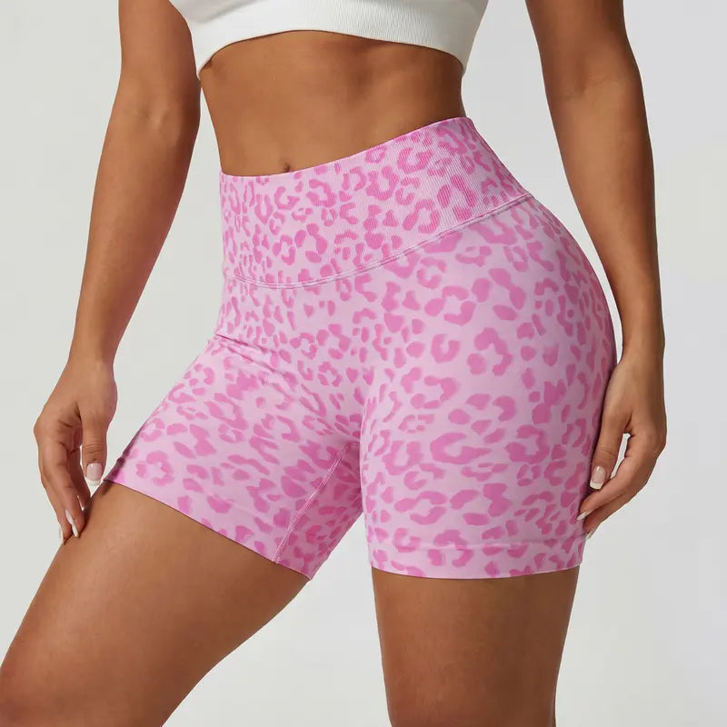 TIMEOFF Women's Wide High Waist Leopard Print Ribbed Biker Shorts