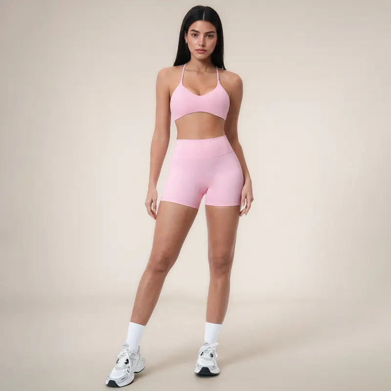 TIMEOFF Women's 2-Piece Y-Back Sports Bra & High Waist Biker Shorts Set