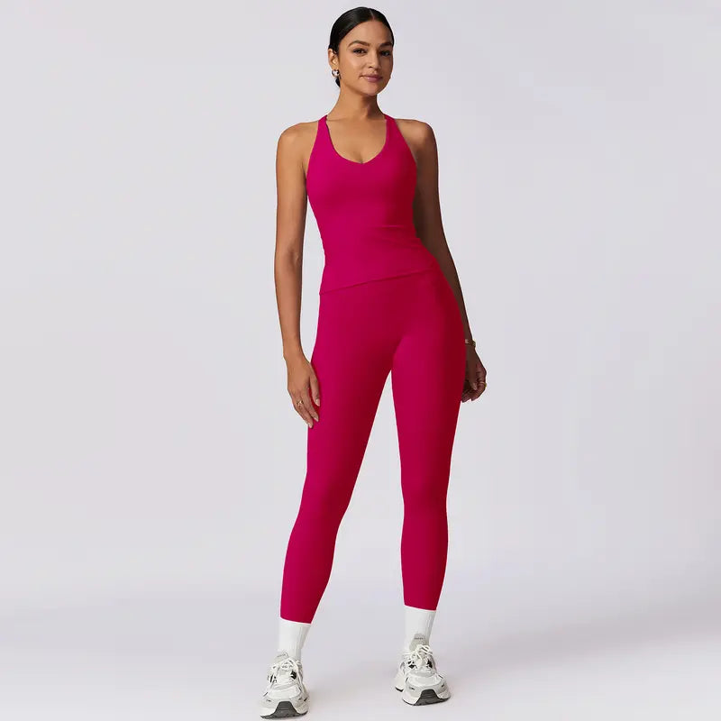 TimeOFF Women's Crisscross Back Tank & High-Waist Butt-Lift Leggings Set