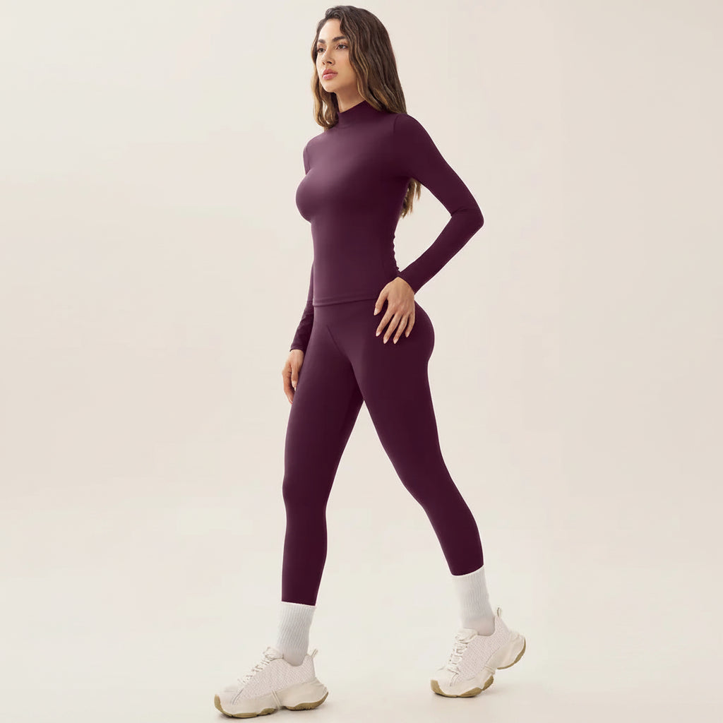 TIMEOFF Mock Neck Long Sleeve Top & High Waist Leggings Active Set