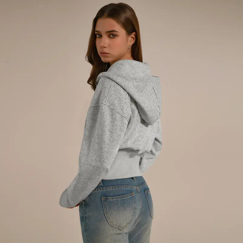 TIMEOFF Women's Cropped Hooded Zip-Up Long Sleeve Gym Jacket