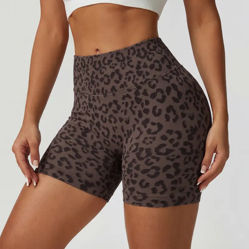 TIMEOFF Women's Wide High Waist Leopard Print Ribbed Biker Shorts