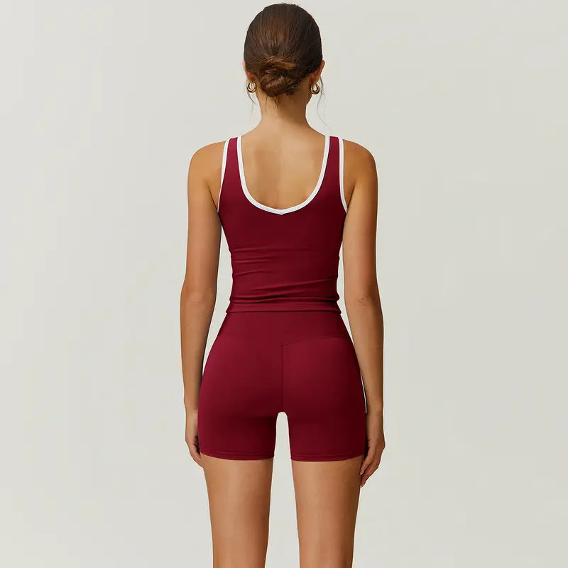 TimeOFF Color-Blocked Halter Crop Tube Top & Mid-Rise Shorts Set