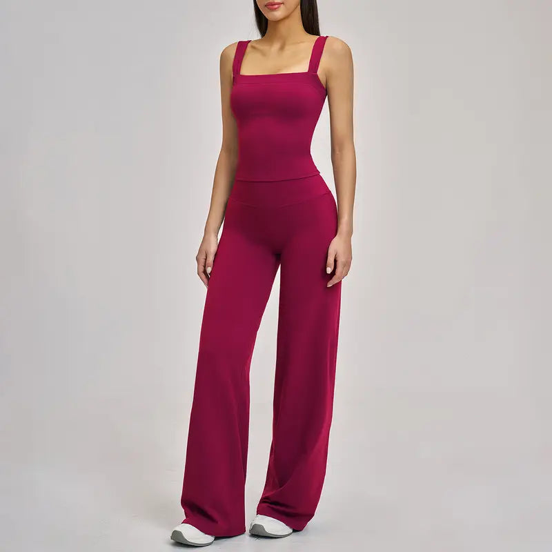 TIMEOFF Women's Cutout Hollow Back Wide Leg Shaping Yoga Jumpsuit