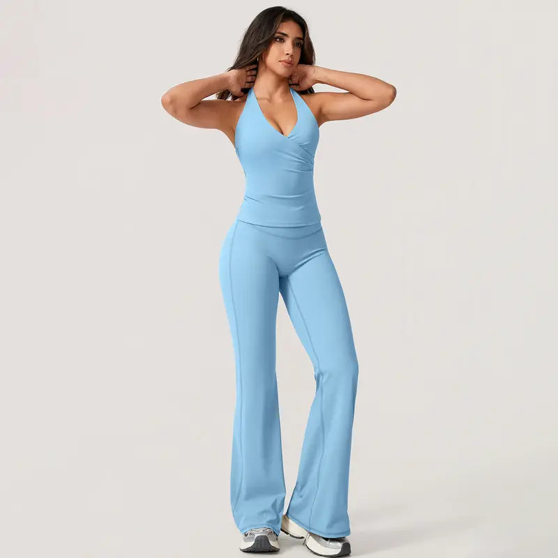 TimeOFF Women's 2-Piece  Deep V-Neck Activewear Set