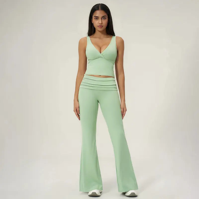 TIMEOFF Women's 2-Piece V-Neck Yoga Outfits