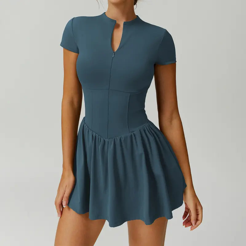 TIMEOFF Women's Short Sleeve Zip-Up Mock Neck Athletic Romper