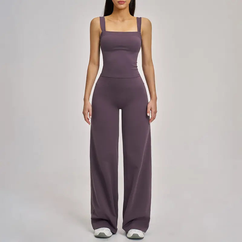 TIMEOFF Women's Cutout Hollow Back Wide Leg Shaping Yoga Jumpsuit
