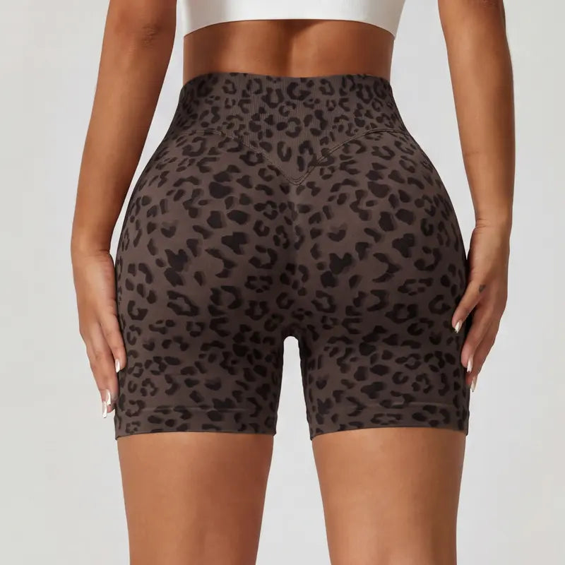 Women's Wide High Waist Leopard Print Ribbed Biker Shorts