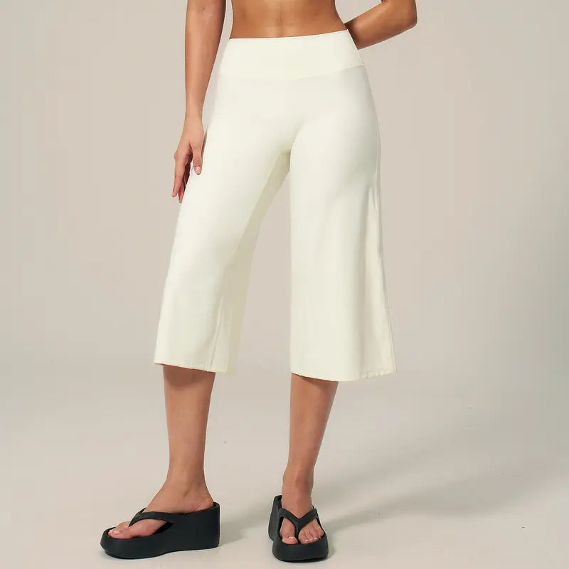 TIMEOFF Women's High Waist V‑Shaped Back Cropped Wide Leg Capris
