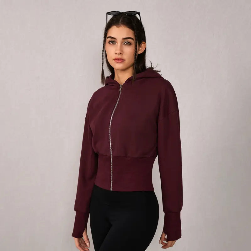 TIMEOFF Women's Cropped Hooded Zip-Up Long Sleeve Gym Jacket
