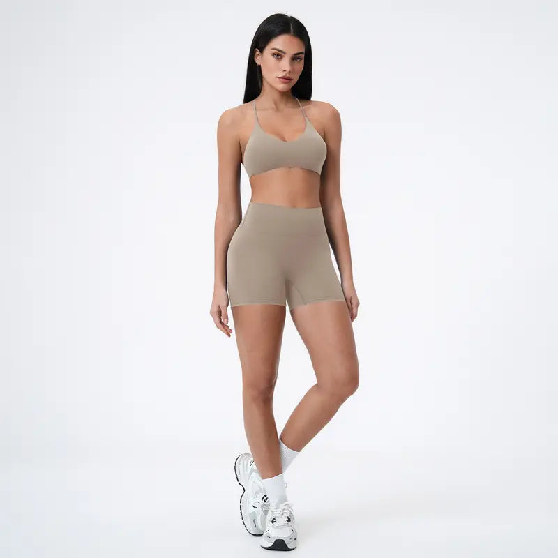 TIMEOFF Women's 2-Piece Y-Back Sports Bra & High Waist Biker Shorts Set