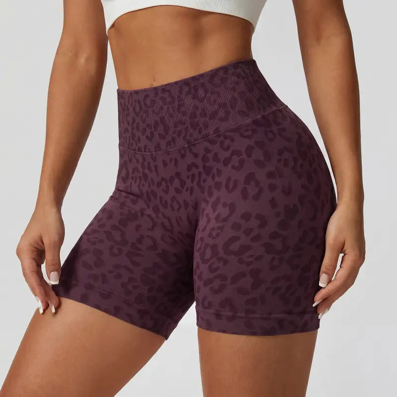 TIMEOFF Women's Wide High Waist Leopard Print Ribbed Biker Shorts