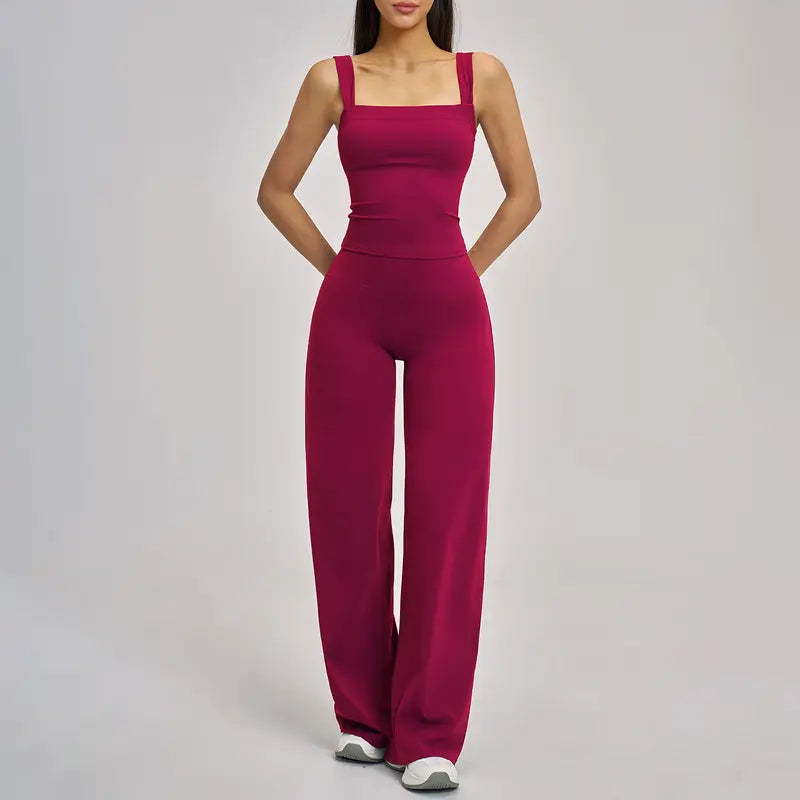 TIMEOFF Women's Cutout Hollow Back Wide Leg Shaping Yoga Jumpsuit