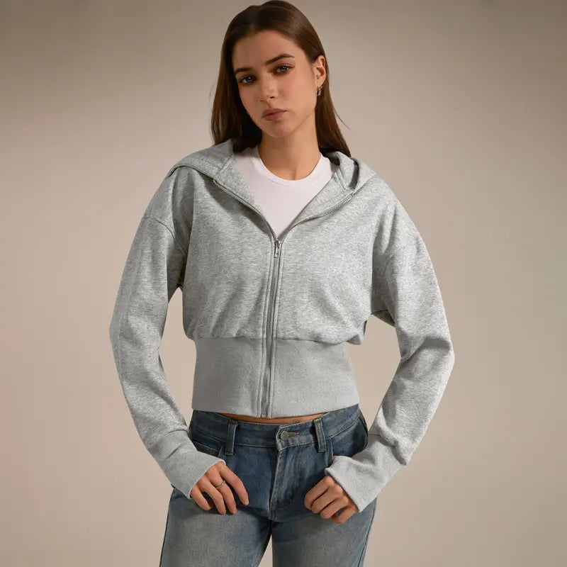 TIMEOFF Women's Cropped Hooded Zip-Up Long Sleeve Gym Jacket