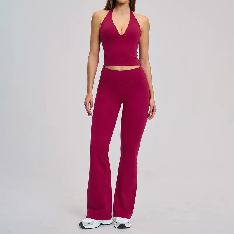 TIMEOFF Women's 2-Piece Halter Open-Back Gym Workout Set