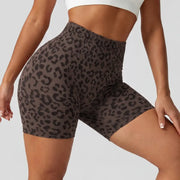 Women's Wide High Waist Leopard Print Ribbed Biker Shorts