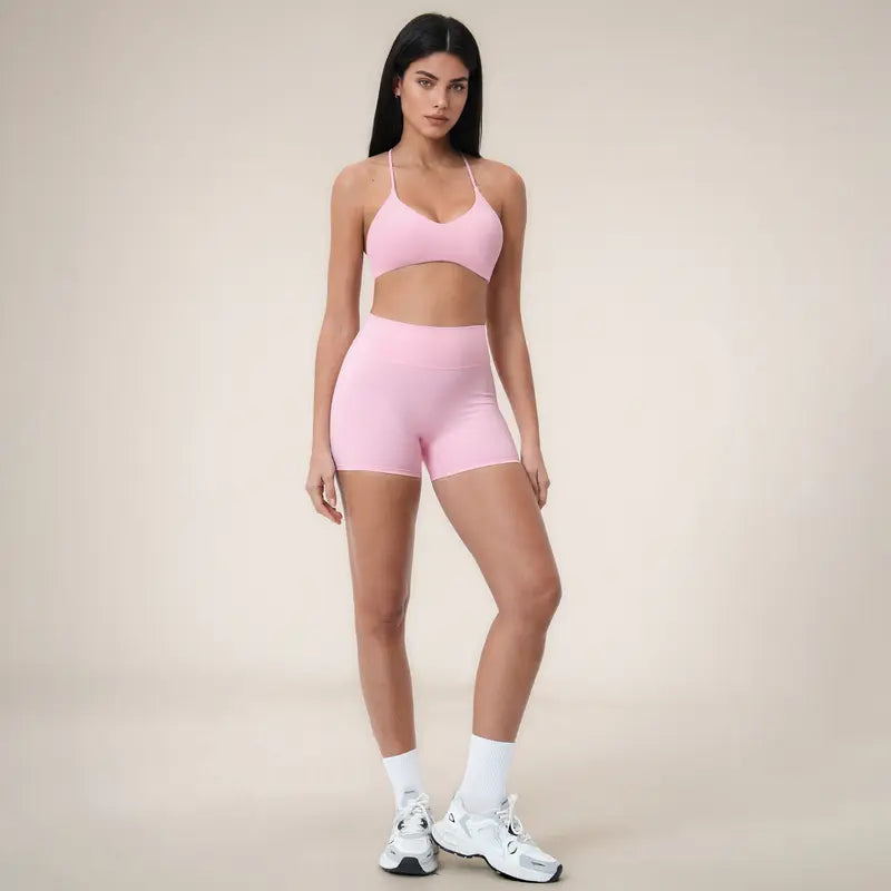 TIMEOFF Women's 2-Piece Y-Back Sports Bra & High Waist Biker Shorts Set
