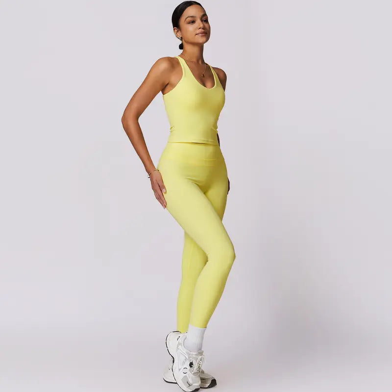 TimeOFF Women's Crisscross Back Tank & High-Waist Butt-Lift Leggings Set