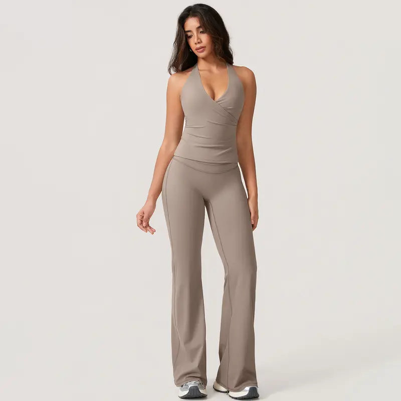 TimeOFF Women's 2-Piece  Deep V-Neck Activewear Set