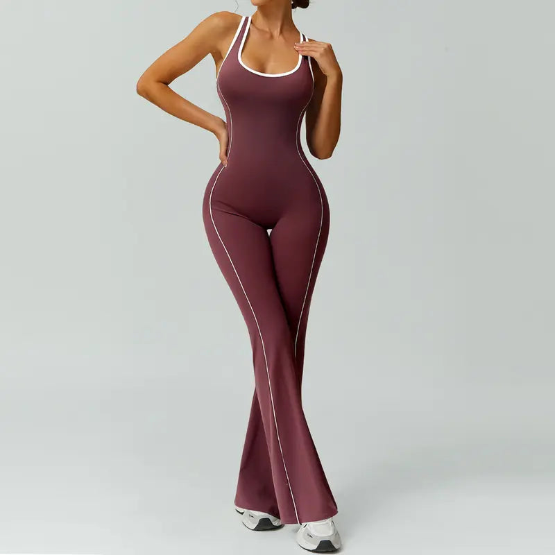 TimeOFF Women's Two-Piece Open-Back Tank & Flared Leggings Set