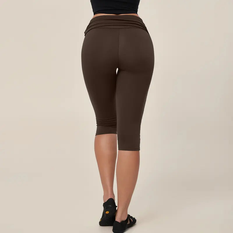 TIMEOFF Women's Fold‑Over Waist Knee‑Length Leggings