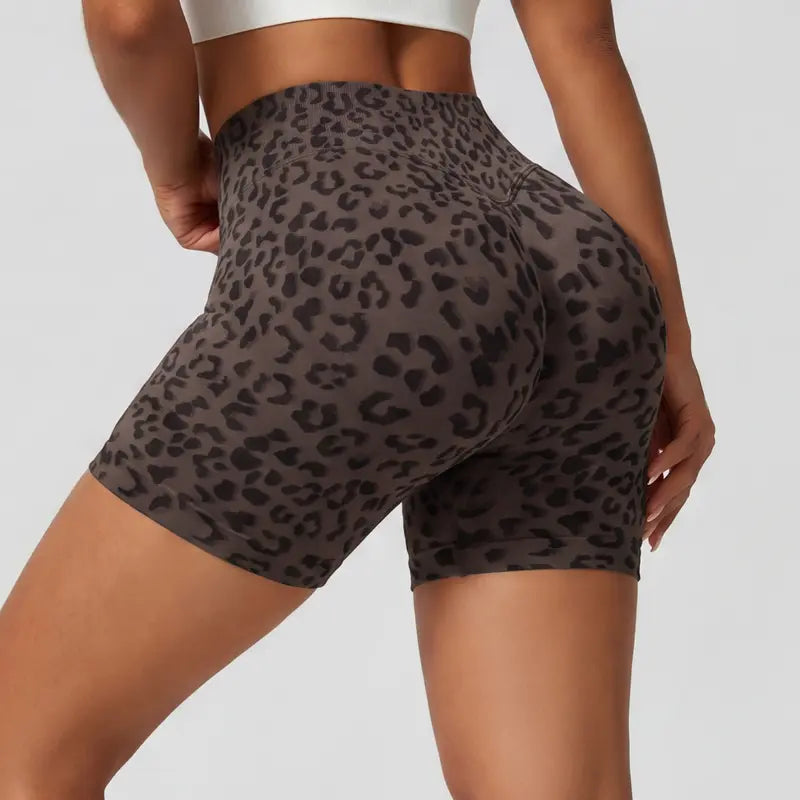 TIMEOFF Women's Wide High Waist Leopard Print Ribbed Biker Shorts