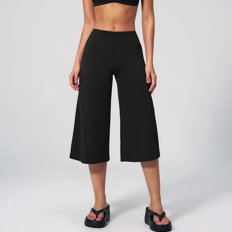 TIMEOFF Women's High Waist V‑Shaped Back Cropped Wide Leg Capris