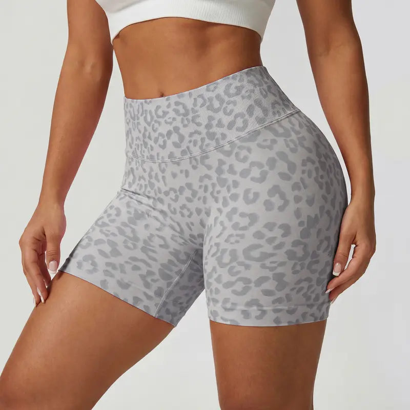 TIMEOFF Women's Wide High Waist Leopard Print Ribbed Biker Shorts