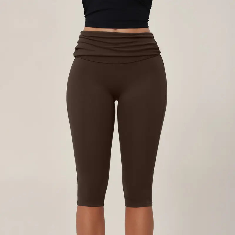 TIMEOFF Women's Fold‑Over Waist Knee‑Length Leggings