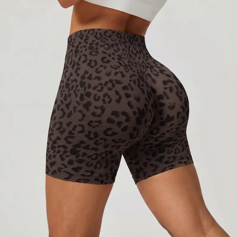 Women's Wide High Waist Leopard Print Ribbed Biker Shorts