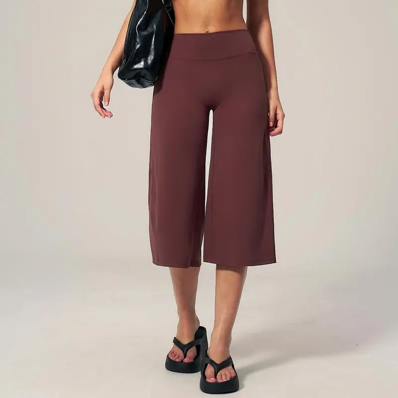 TIMEOFF Women's High Waist V‑Shaped Back Cropped Wide Leg Capris
