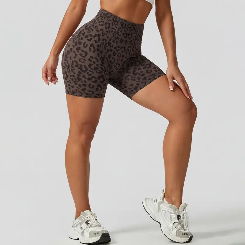 TIMEOFF Women's Wide High Waist Leopard Print Ribbed Biker Shorts