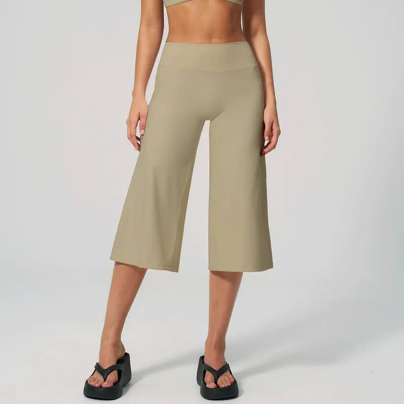 TIMEOFF Women's High Waist V‑Shaped Back Cropped Wide Leg Capris