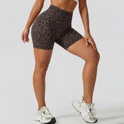 Women's Wide High Waist Leopard Print Ribbed Biker Shorts