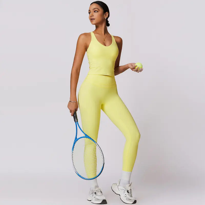 TimeOFF Women's Crisscross Back Tank & High-Waist Butt-Lift Leggings Set