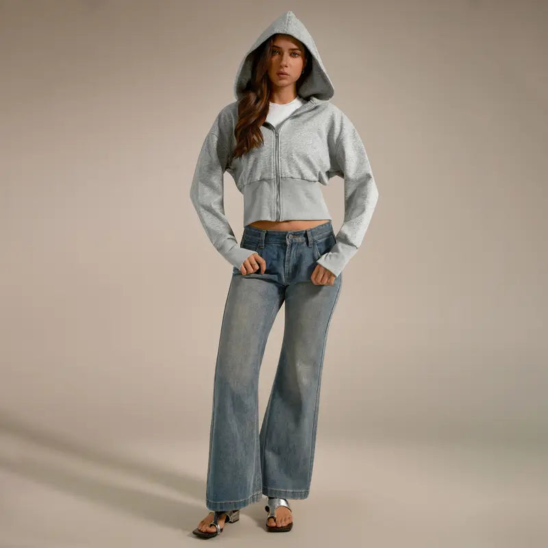 TIMEOFF Women's Cropped Hooded Zip-Up Long Sleeve Gym Jacket