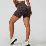 Women's Wide High Waist Leopard Print Ribbed Biker Shorts