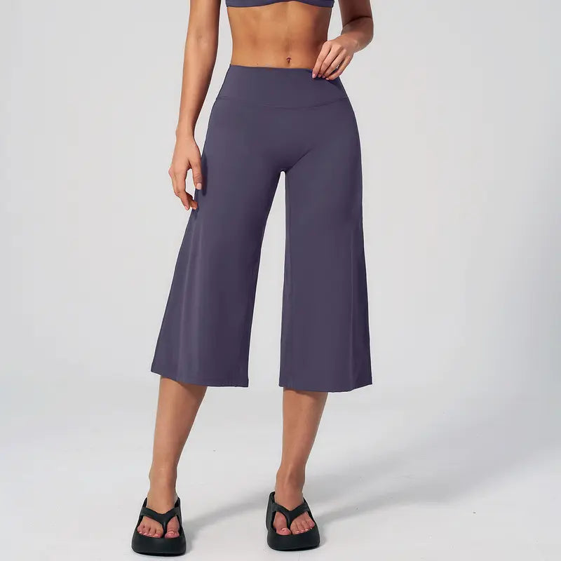 TIMEOFF Women's High Waist V‑Shaped Back Cropped Wide Leg Capris