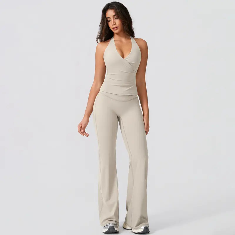 TimeOFF Women's 2-Piece  Deep V-Neck Activewear Set