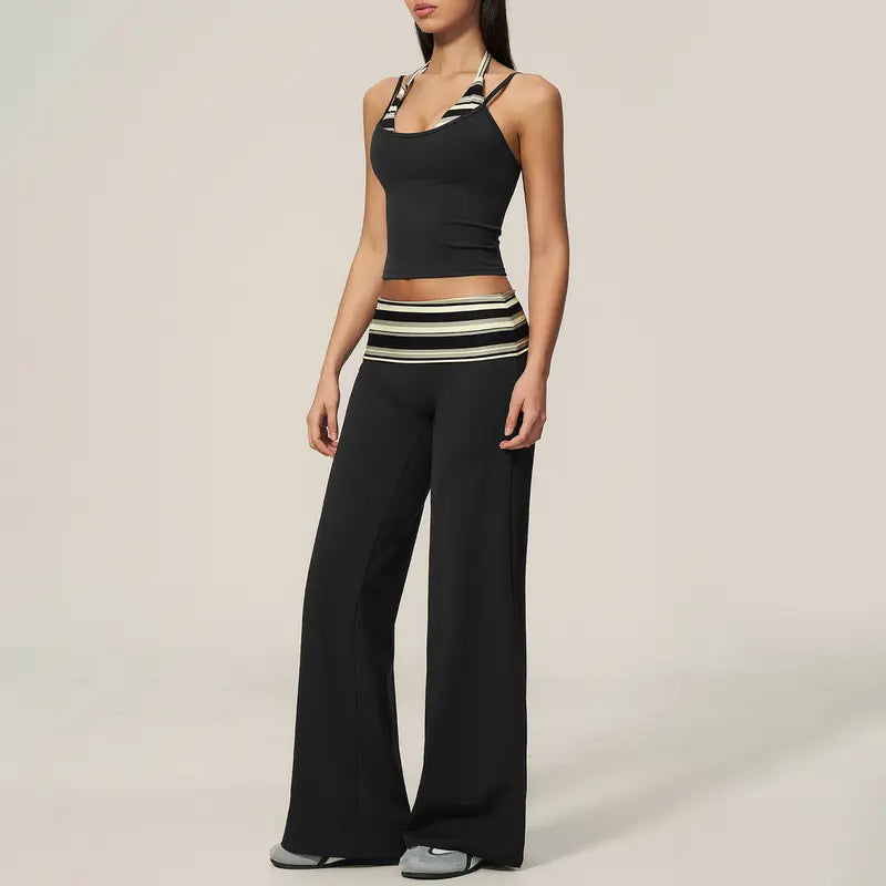 TIMEOFF Halter Tank Top & Fold Over Waist Capri Leggings Active Set