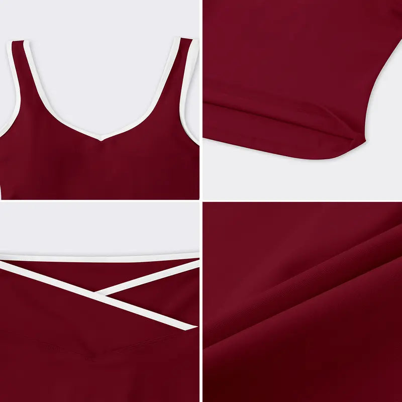 TimeOFF Two-Piece Color Block U-Neck Piped Tank & Bell Bottom Set